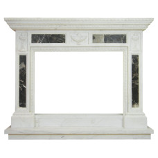 kominek marmurowy portal kominkowy Peloponez biały marmur + marmur emperador